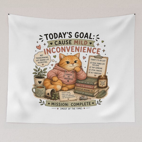 Item preview, Today's Goal Cause Mild Inconvenience Cute Cat Funny Orange Cat Art designed and sold by DreamyBrushArt.