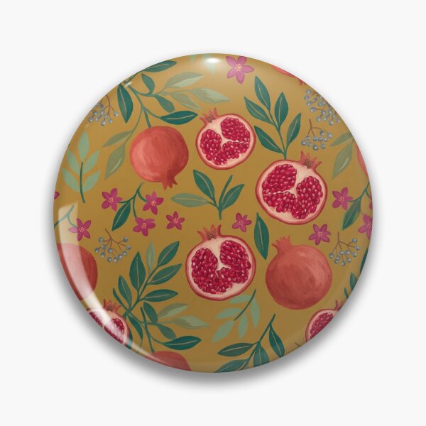 Item preview, Warm Mustard Pomegranate & Botanical Art Pattern designed and sold by 21 Tulips.