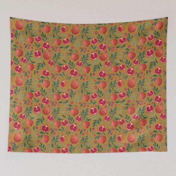 Item preview, Warm Mustard Pomegranate & Botanical Art Pattern designed and sold by 21 Tulips.