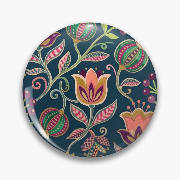 Item preview, Moody Folk Floral & Striped Bulb Pattern Dark Navy designed and sold by 21 Tulips.