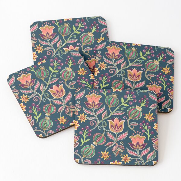 Item preview, Moody Folk Floral & Striped Bulb Pattern Dark Navy designed and sold by 21 Tulips.