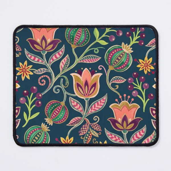 Item preview, Moody Folk Floral & Striped Bulb Pattern Dark Navy designed and sold by 21 Tulips.