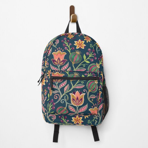 Item preview, Moody Folk Floral & Striped Bulb Pattern Dark Navy designed and sold by 21 Tulips.