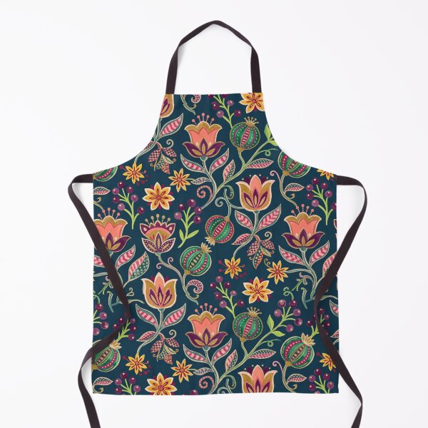 Item preview, Moody Folk Floral & Striped Bulb Pattern Dark Navy designed and sold by 21 Tulips.