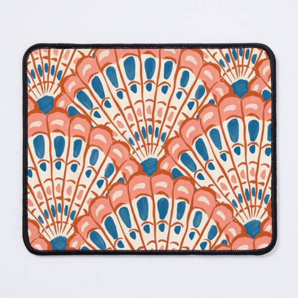 Item preview, Coastal Seashell Fan Pattern Coral & Royal Blue designed and sold by 21 Tulips.