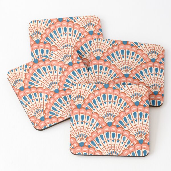 Item preview, Coastal Seashell Fan Pattern Coral & Royal Blue designed and sold by 21 Tulips.