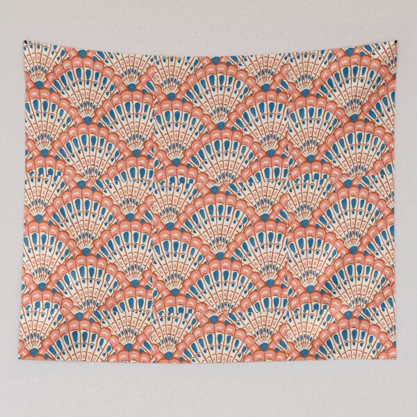 Item preview, Coastal Seashell Fan Pattern Coral & Royal Blue designed and sold by 21 Tulips.