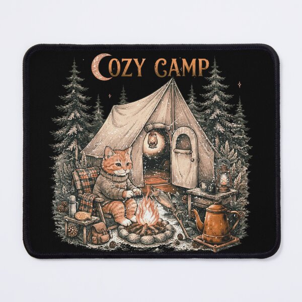 Item preview, Cozy Camp Orange Cat Camping Vintage Forest Campfire designed and sold by BreezifyDesignStudio.