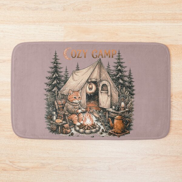 Item preview, Cozy Camp Orange Cat Camping Vintage Forest Campfire designed and sold by BreezifyDesignStudio.