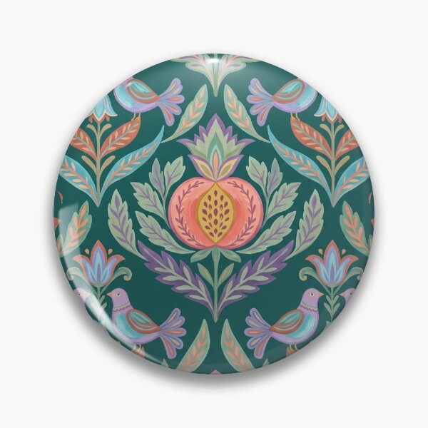 Item preview, Symmetrical Birds & Pomegranate Floral Pattern Teal designed and sold by 21 Tulips.