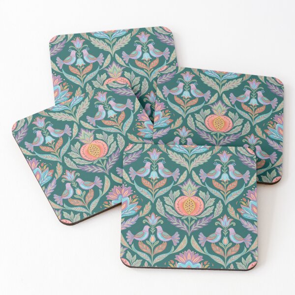 Item preview, Symmetrical Birds & Pomegranate Floral Pattern Teal designed and sold by 21 Tulips.