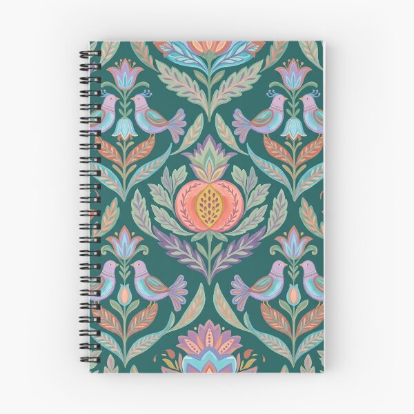 Item preview, Symmetrical Birds & Pomegranate Floral Pattern Teal designed and sold by 21 Tulips.