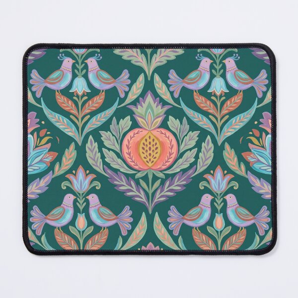 Item preview, Symmetrical Birds & Pomegranate Floral Pattern Teal designed and sold by 21 Tulips.