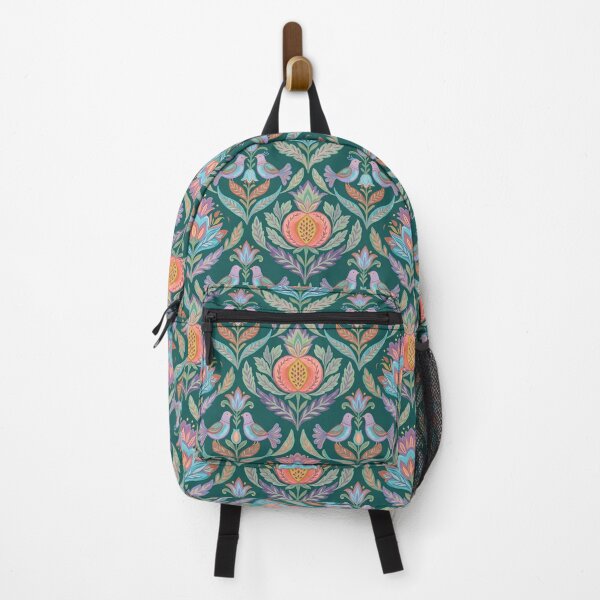 Item preview, Symmetrical Birds & Pomegranate Floral Pattern Teal designed and sold by 21 Tulips.