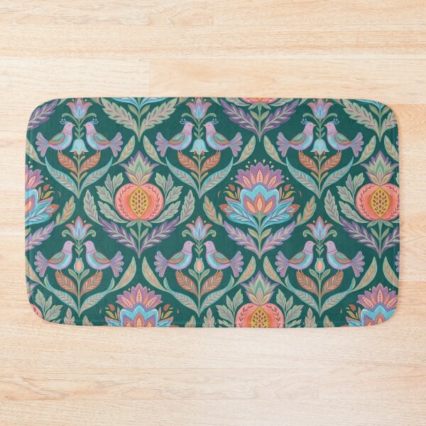 Item preview, Symmetrical Birds & Pomegranate Floral Pattern Teal designed and sold by 21 Tulips.