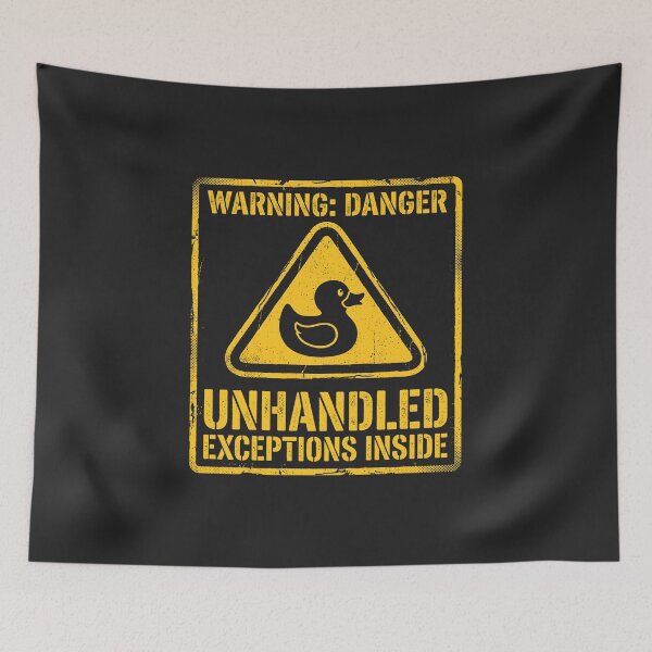 Item preview, Warning Danger Unhandled Exceptions Inside Developer Humor Tech Humor designed and sold by SplashTastic.