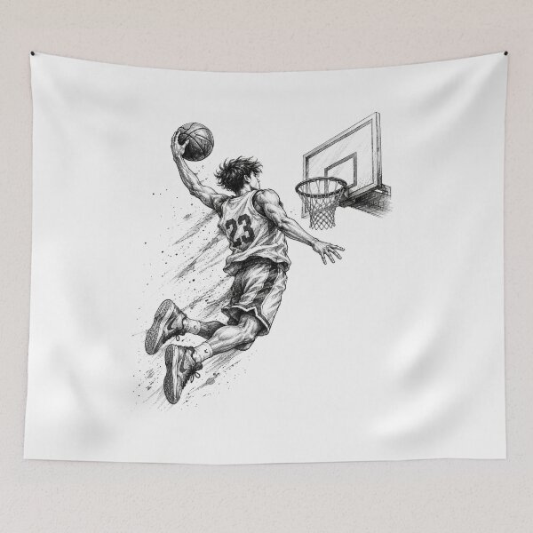 Item preview, Basketball Dunk Sketch Sticker | Dynamic Sports Pencil Art | Black & White Athlete Design designed and sold by DKraftz.