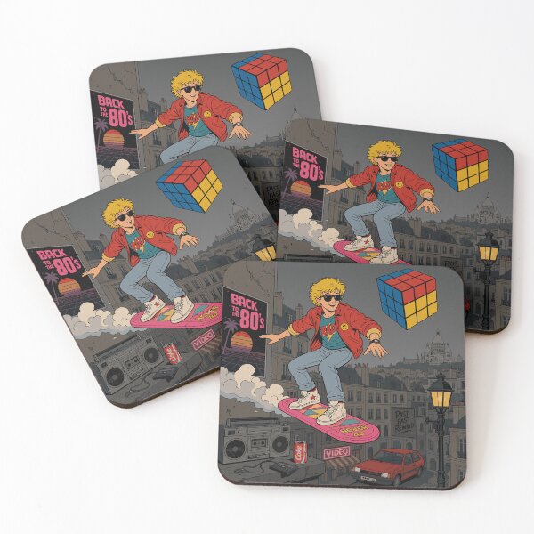 Item preview, Retro 80s Hoverboard Skateboarder City Adventure designed and sold by RosieKingArt.