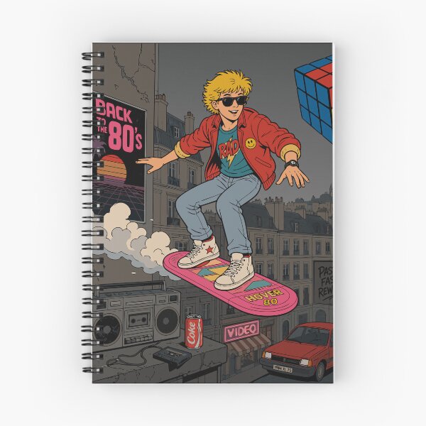 Item preview, Retro 80s Hoverboard Skateboarder City Adventure designed and sold by RosieKingArt.