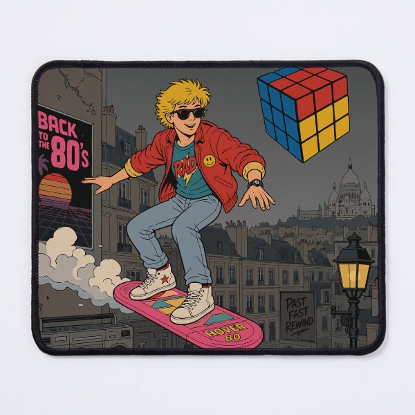 Item preview, Retro 80s Hoverboard Skateboarder City Adventure designed and sold by RosieKingArt.