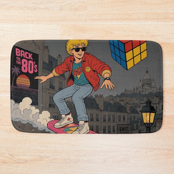 Item preview, Retro 80s Hoverboard Skateboarder City Adventure designed and sold by RosieKingArt.