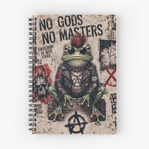 Item preview, No Gods No Masters Punk Frog Red Mohawk Sunglasses Leather Jacket designed and sold by BreezifyDesignStudio.