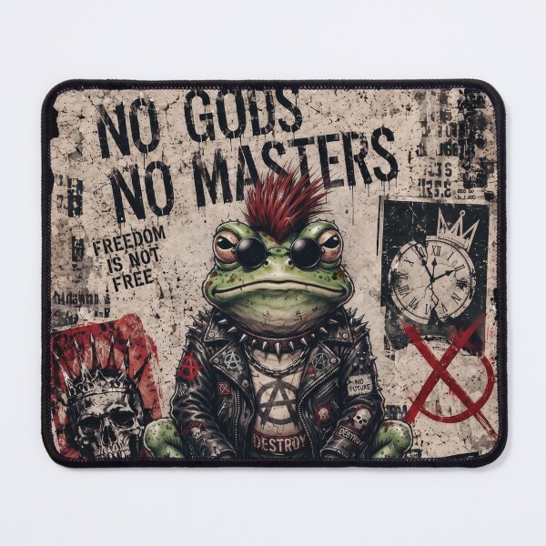 Item preview, No Gods No Masters Punk Frog Red Mohawk Sunglasses Leather Jacket designed and sold by BreezifyDesignStudio.