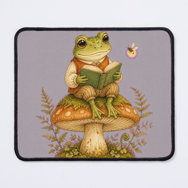 Item preview, Cozy Book Frog Reading on Mushroom designed and sold by Tender Oddities Studio.