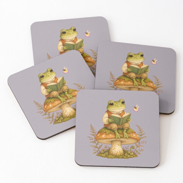 Item preview, Cottagecore Book Frog Reading on a Mushroom designed and sold by Tender Oddities Studio.