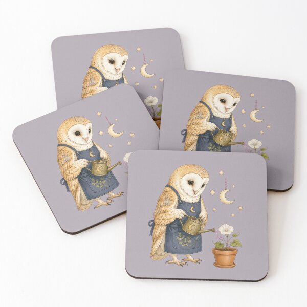Item preview, Whimsical Barn Owl Night Gardener with Moonflowers designed and sold by Tender Oddities Studio.