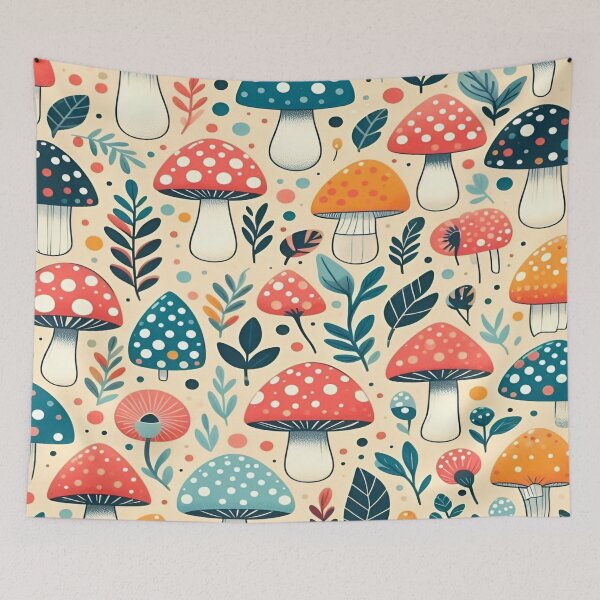Item preview, A Vibrant And Colorful Illustration Of Mushroom and Flowers Pattern with Lush Greenery Surrounding designed and sold by Matt_Smith.