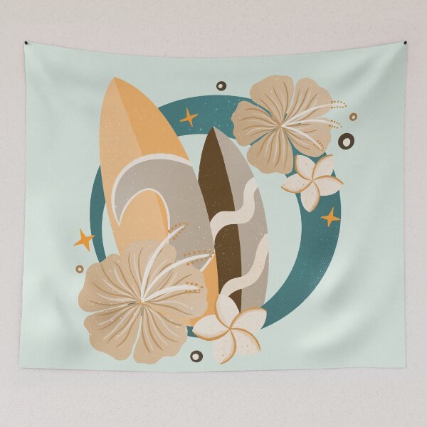 Item preview, Retro Surfboards Badge - cream, sand and teal designed and sold by Home Cyn Home.