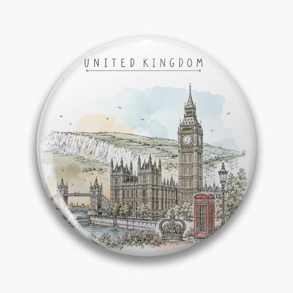 Item preview, United Kingdom Landmarks Vintage Travel Poster Minimal Watercolor designed and sold by Sketchbook Studio by Aqsaa.
