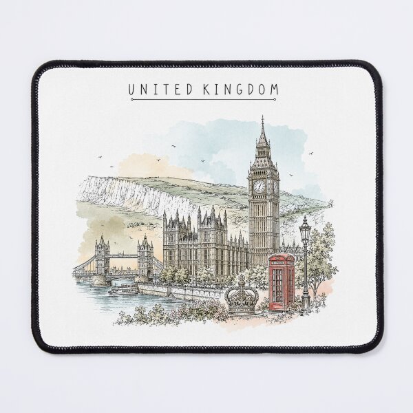 Item preview, United Kingdom Landmarks Vintage Travel Poster Minimal Watercolor designed and sold by Sketchbook Studio by Aqsaa.
