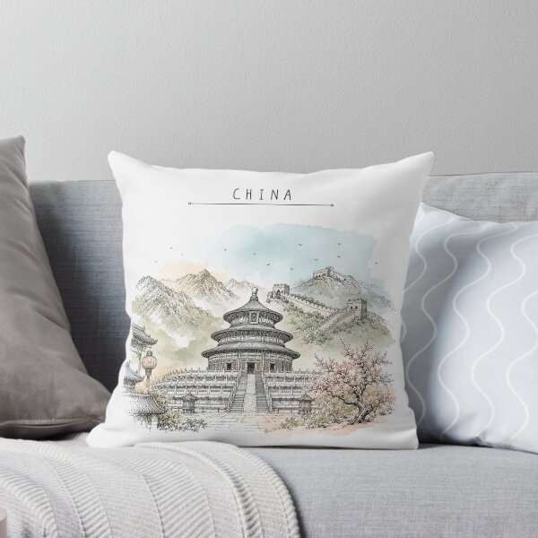 Item preview, China Landmarks Vintage Travel Poster Minimal Watercolor designed and sold by Sketchbook Studio by Aqsaa.