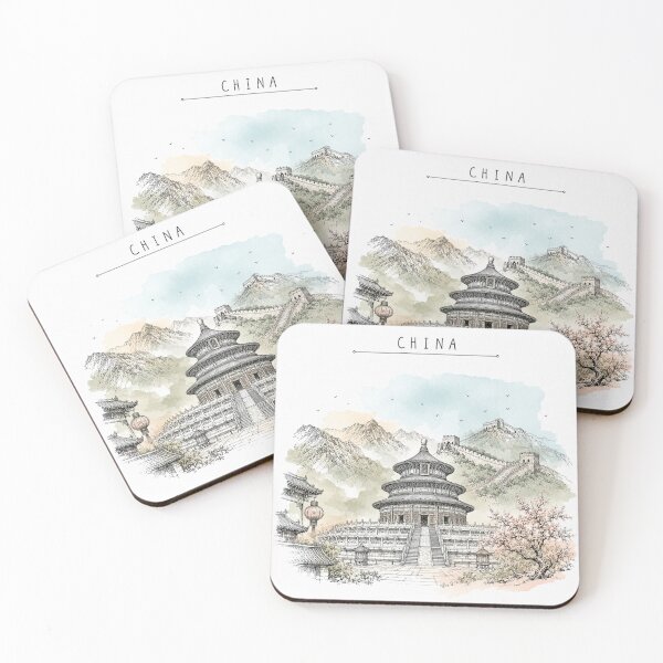 Item preview, China Landmarks Vintage Travel Poster Minimal Watercolor designed and sold by Sketchbook Studio by Aqsaa.
