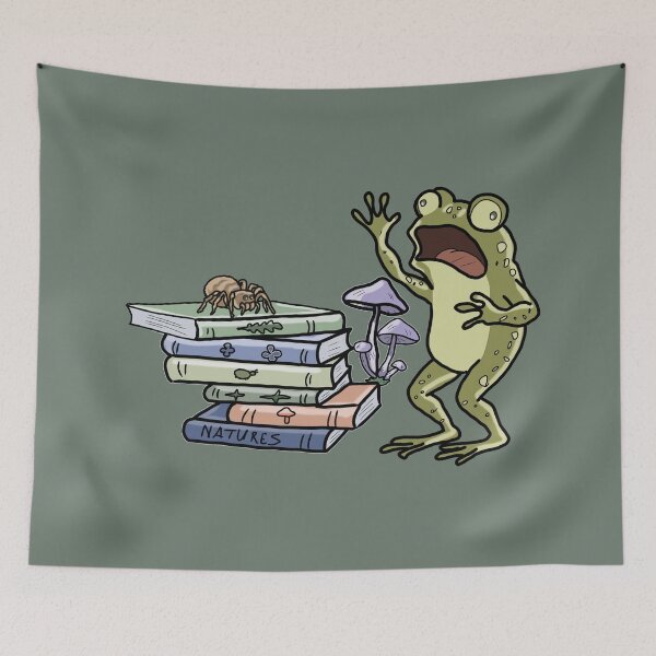 Item preview, Frog Shocked by Spider on Bookstack Cottagecore Art designed and sold by LeshanArt.