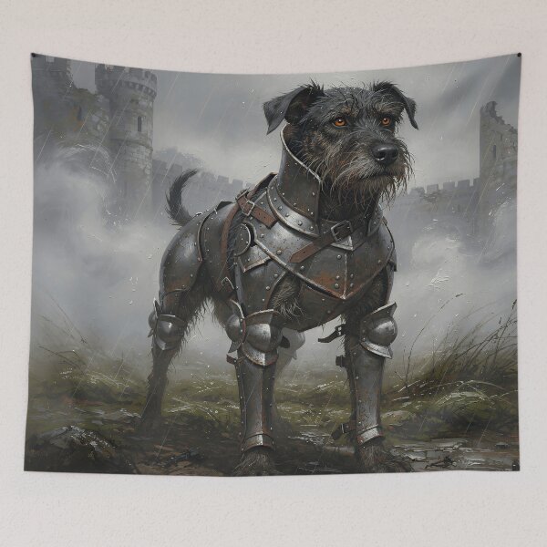 Item preview, Medieval Black Terrier Knight Fantasy Art | Noble Warrior Dog in Gothic Castle designed and sold by cr6zym1nd.