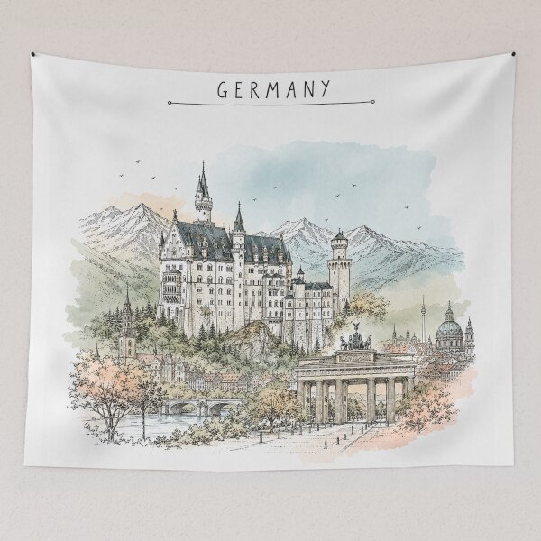 Item preview, Germany Landmarks Vintage Travel Poster Minimal Watercolor designed and sold by Sketchbook Studio by Aqsaa.