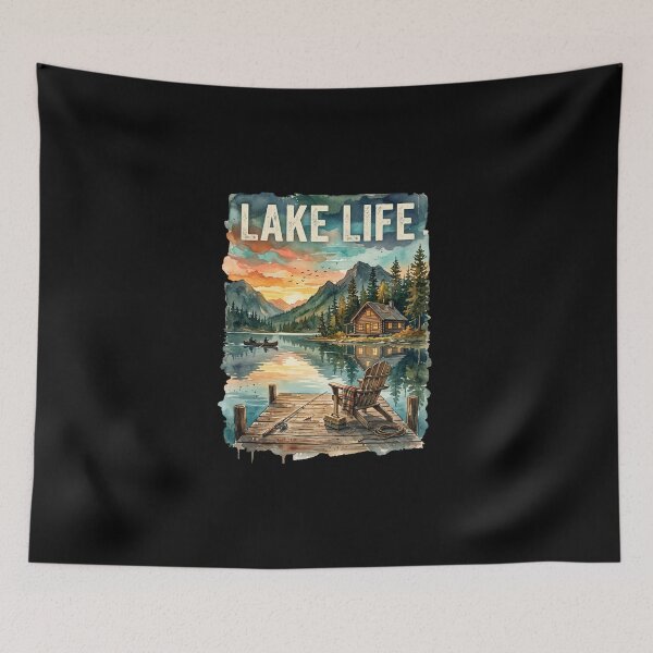 Item preview, Lake Life Fishing - Vintage Mountain Cabin designed and sold by dudelinart.