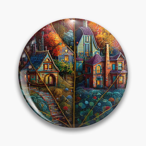 Item preview, Autumn Dream Enchanted Leaf with Cozy Houses designed and sold by Artessie.