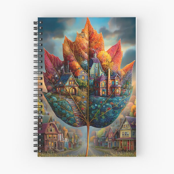 Item preview, Autumn Dream Enchanted Leaf with Cozy Houses designed and sold by Artessie.