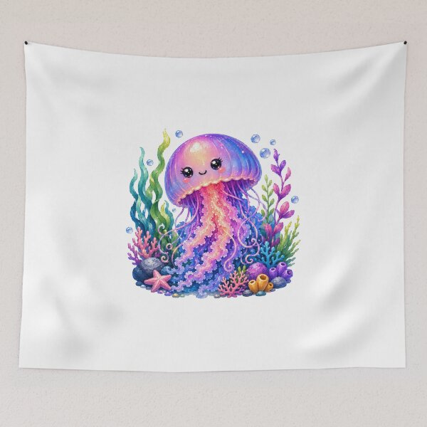 Item preview, Colorful Smiling Jellyfish Scene designed and sold by VenTolkOnly.