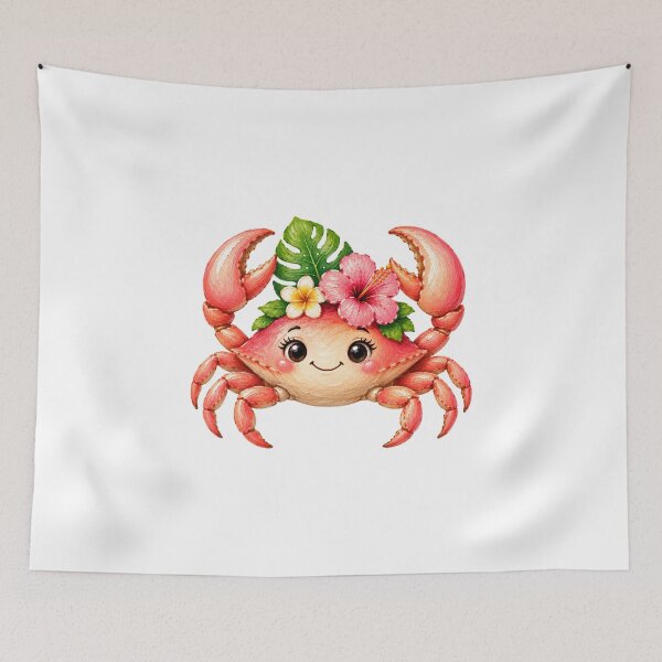 Item preview, Cheerful Cartoon Crab with Flowers designed and sold by VenTolkOnly.