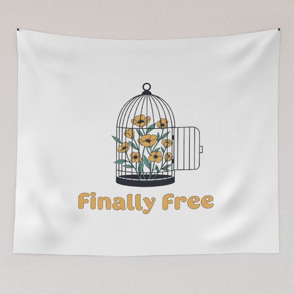 Item preview, Finally Free - Floral Birdcage Botanical Quote Art designed and sold by Dzblack.