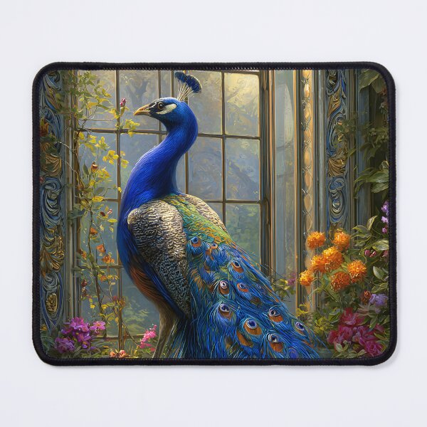 Item preview, Majestic Peacock in Blooming Garden at Window designed and sold by Artessie.