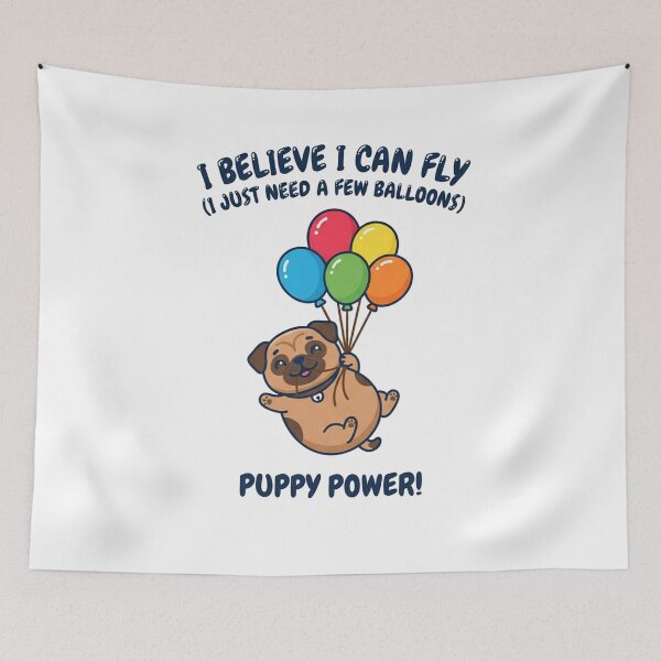 Item preview, Cute Pug Flying With Colorful Balloons designed and sold by Owcomm.