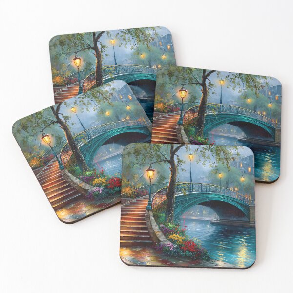 Item preview, Charming Night View of a Canal Bridge with Lights designed and sold by Artessie.