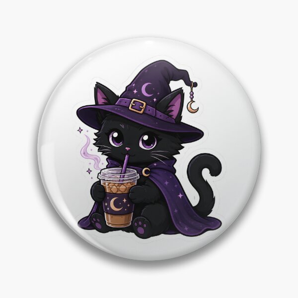 Item preview, Gothic Black Cat Witch Coffee Sticker - Cute Pastel Goth Halloween Vinyl Decal designed and sold by VIBECANVASSHOP .