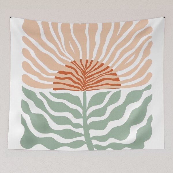 Item preview, Mid-Century Modern Sun & Botanical Art - Earthy Terracotta & Green designed and sold by Shopeon Designs.